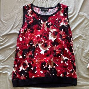 Jones New York Women's Red and Black Patterned Tank Top